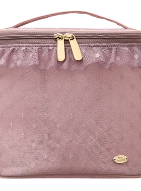 Petit Trouver仙女蕾丝控波点提花化妆包 半透明内衬网状手提桶包