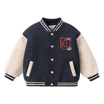 右欧男童女童加绒加厚棒球服外套