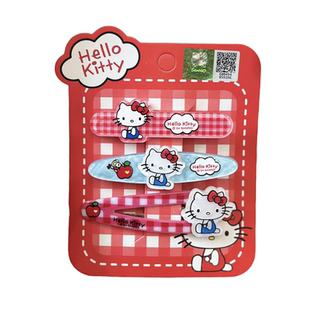 正版hellokitty头饰少女红色格子刘海发卡子凯蒂猫发饰可爱碎发夹