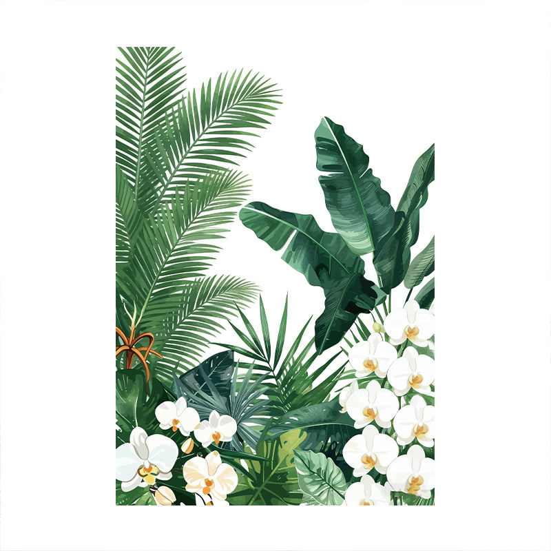 热带绿植龟背竹叶防水浴帘
