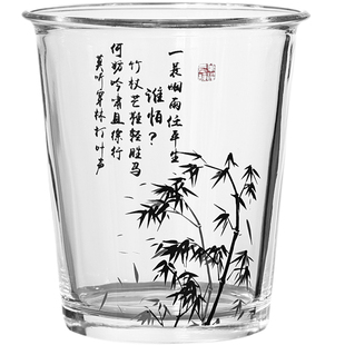 自制国风书法竹子国潮玻璃杯子家用饮料奶茶杯冰咖啡杯啤酒杯商用