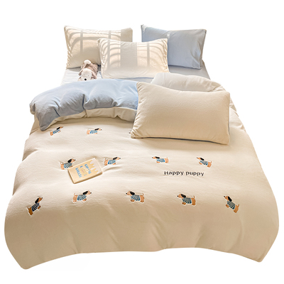 红豆牛奶绒被套单件加绒毛绒被单