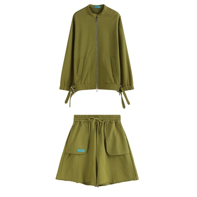 立领双开拉链卫衣套装小众中裤