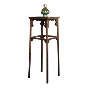 北美黑胡桃木宋式美学实木花架落地花几禅意家用客厅简约置物架子