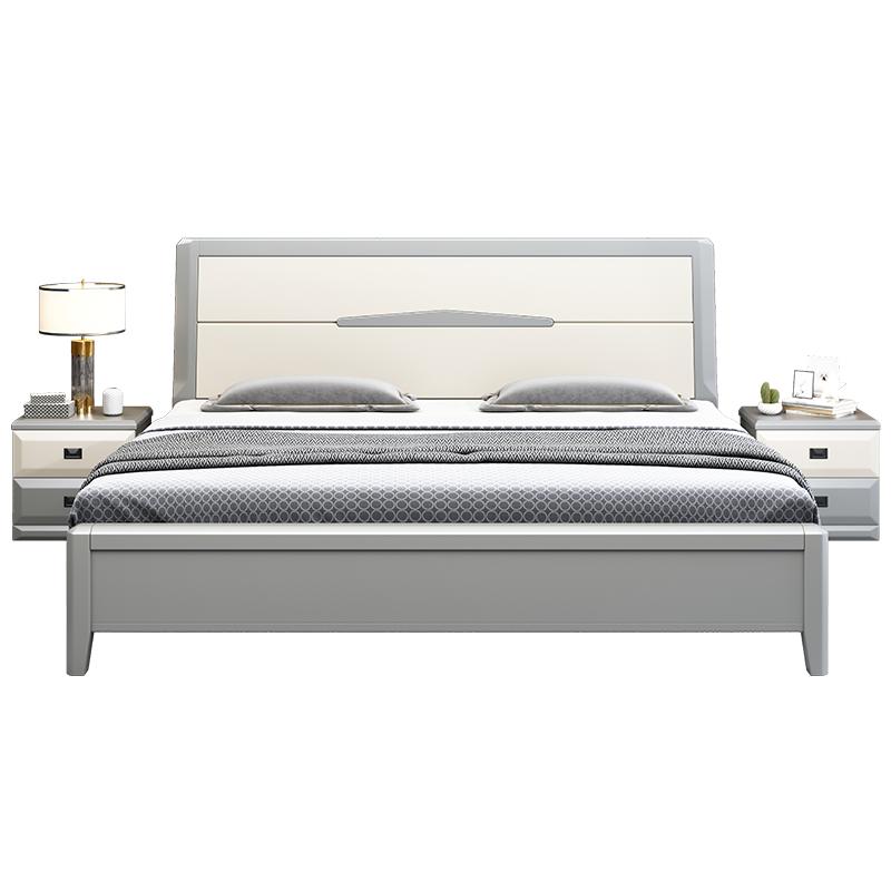 实木床1.8米家用双人床主卧大婚床简约现代灰白色1.5m抽屉储物床