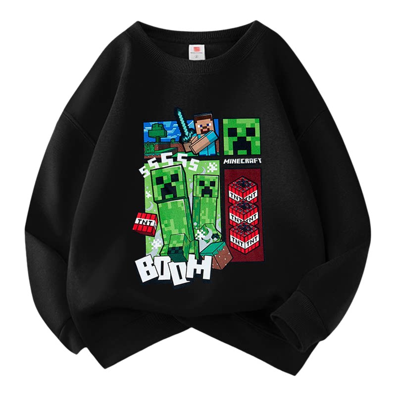 跨境新款卡通Minecraft我的世界圆领卫衣男女学生宽松儿童装衣服