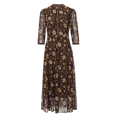 马天奴咖啡色旗袍领收腰连衣裙