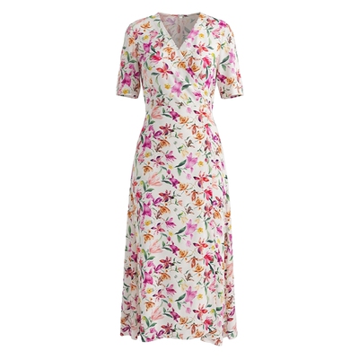 马天奴白底粉花法式茶歇连衣裙