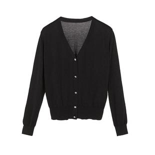 朗姿法式小香风高级感V领薄款上衣外套春秋新款宽松针织开衫女
