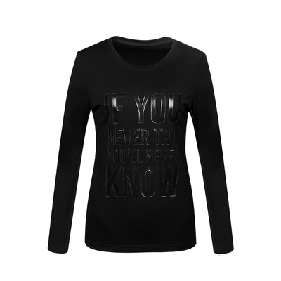 黑色打底长袖圆领字母打底衫T恤