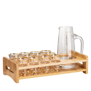 水晶玻璃白酒杯套装家用轻奢金箔小酒杯金山子弹杯分酒器酒具套装