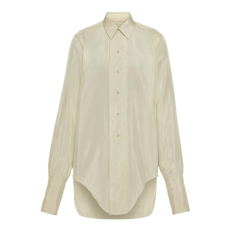 MaisonMargiela/马吉拉女士粘胶帆布衬衫珍珠母扣弧形下摆新款
