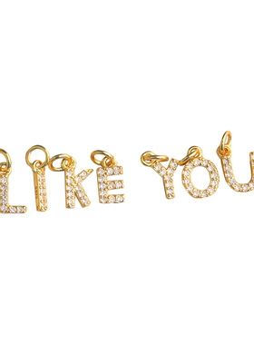 镶锆石26个英文字母吊坠S925纯银