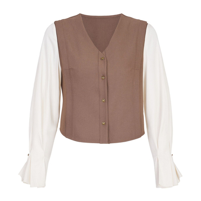 婉甸2025年秋季新品拼接上衣微醺紫洋气V领拼接外套女243H04MD3