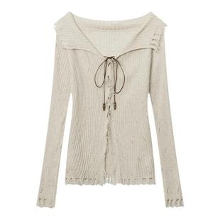 AIRHOOD 美式气质纯欲针织开衫女薄款系带修身长袖设计感小众上衣