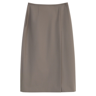 YINER音儿2025秋季新款银灰雅韵柔软绵羊毛叠衩压褶经典半身裙