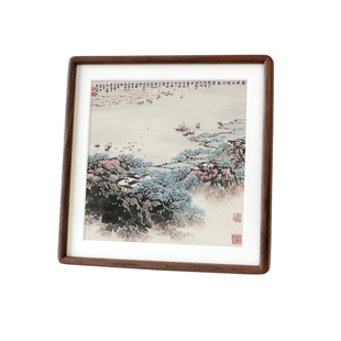 实木画框正方形空框黑胡桃木圆角榫卯中式国画字画木质相框装裱