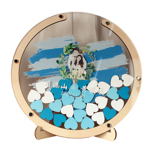 送卡通头像定制亚克力结婚签到板婚礼签名簿本框册台创意个性圆形