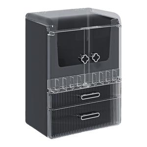 高级化妆品收纳盒桌面口红化妆刷护肤品置物架梳妆台双开门化妆箱