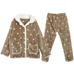 歌瑞尔居家保暖法兰绒睡衣女超柔软加绒加厚珊瑚绒男家居服套装