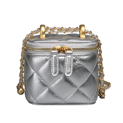 SZA小香风盒子包菱格链条斜挎包