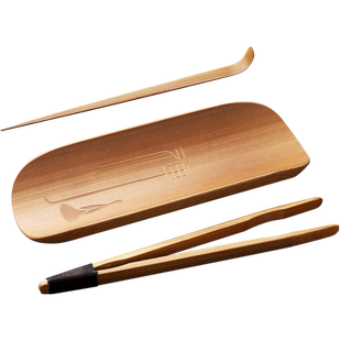 竹制功夫茶道零配件赏茶荷 竹茶托茶则 茶道零配