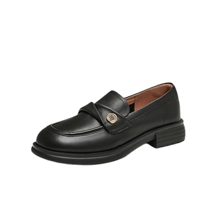 TATA他她女鞋2025年新款半岛玫瑰英伦风乐福鞋黑色小真皮鞋单鞋