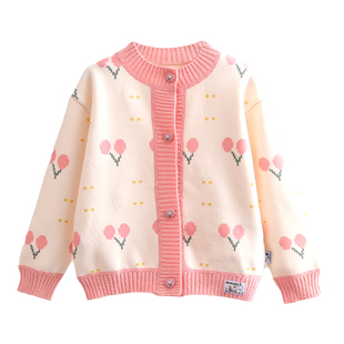 史努比女童针织衫圆领樱桃保暖外套小女孩加绒加厚可爱水果开衫