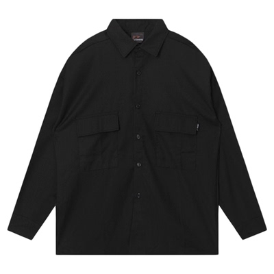 美式潮牌简约纯色长袖工装衬衫男ins宽松嘻哈情侣款衬衣黑色上衣