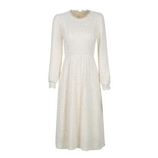 未风杏色保暖蕾丝连衣裙女秋冬新款女装长袖打底裙加绒配大衣冬裙