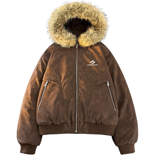 NOTEARS 美式座山雕棉服复古宽松毛领情侣冬装加厚皮衣棉袄外套