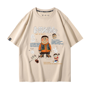 哆啦A梦胖虎大雄系列短袖T恤男女同款2025年新款潮牌印花纯棉衣服