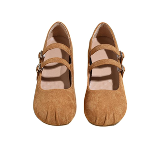 真皮内增高玛丽珍鞋女新款7cm粗跟软底浅口一字扣带小个子单鞋子