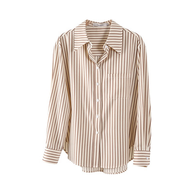 杏色条纹衬衫女2026年春季