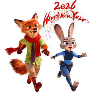 疯狂动物城喜迎新年2026静电贴商场店铺橱窗玻璃门氛围布置贴画