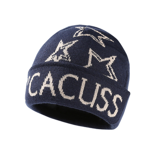 CACUSS字母提花针织帽子女士冬季时尚羊毛毛线帽加厚保暖护耳冷帽