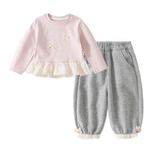 女童套装2026新款春装儿童衣服宝宝洋气小公主超巨好看小香风T恤