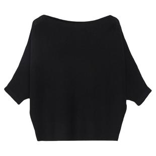 2025年一字肩上衣女装夏季薄款冰丝针织衫中袖t恤宽松短款蝙蝠衫
