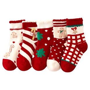儿童红色袜子秋冬加厚棉袜男女童纯棉马年新年圣诞冬季本命年童袜