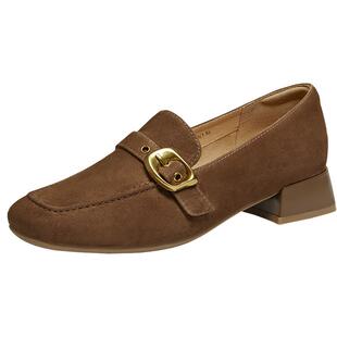 百思图26春新款羊皮一脚蹬老钱风乐福鞋小皮鞋通勤女单鞋C7251AA6