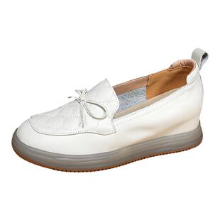 头层牛皮内增高女鞋春夏新款牛筋底软底一脚蹬百搭休闲显瘦小白鞋