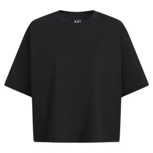 A21女装凉感短袖夏款圆领短款t恤落肩宽松基础款上衣女款V领打底