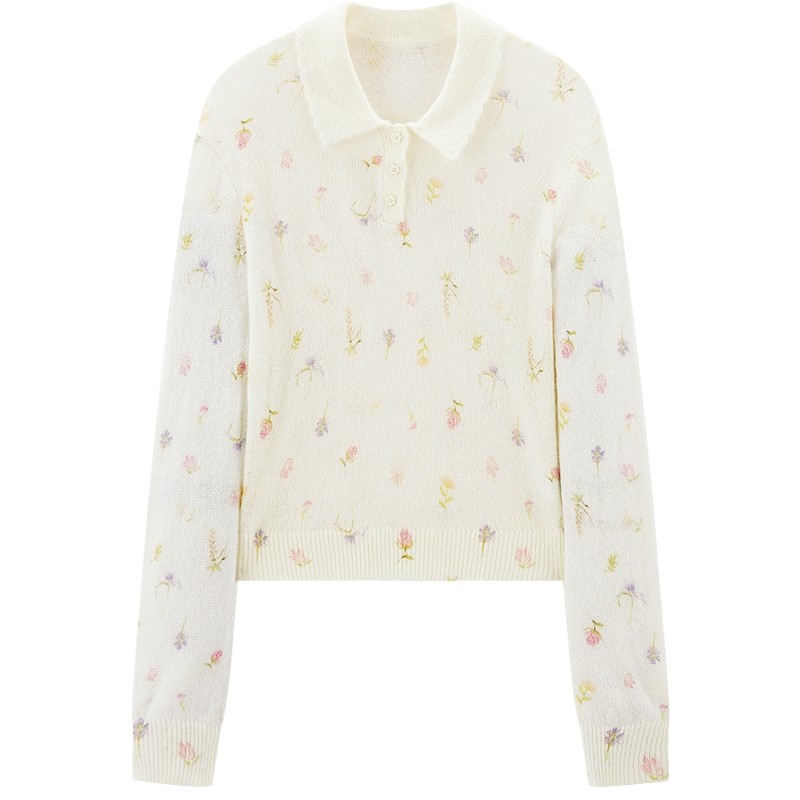 【滤镜针织】乐町春季新碎花呼吸感穿搭少女甜美毛衣浅春色针织衫