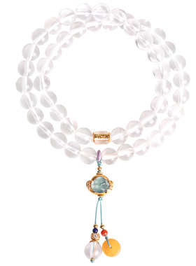 心斋堂白水晶双圈翡翠财神手串