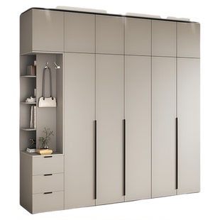 衣柜现代简约家用卧室木质组合组装板式四五六门奶油灰柜子大衣橱