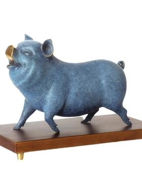 铜福猪生肖猪摆件彩铜闲庭信步猪