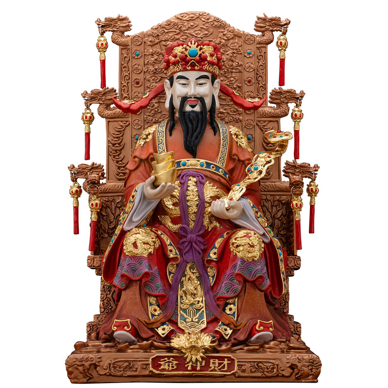 纯铜彩绘财神爷佛像家用供奉龙椅文财神比干范蠡神像商铺开业摆件