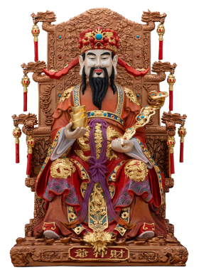 纯铜彩绘财神爷佛像家用供奉龙椅文财神比干范蠡神像商铺开业摆件