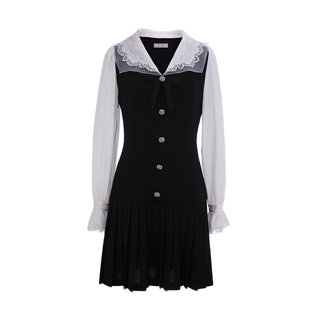 COCOON商场同款经典黑白拼接蝴蝶结饰连衣裙春款