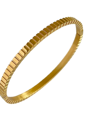 钛钢银色金色素圈条纹手镯不掉色